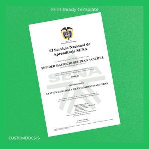 custom Colombia Servicio Nacional de Aprendizaje SENA Technologist in Banking Management and Financial Entities Template File Preview - CustomDocs