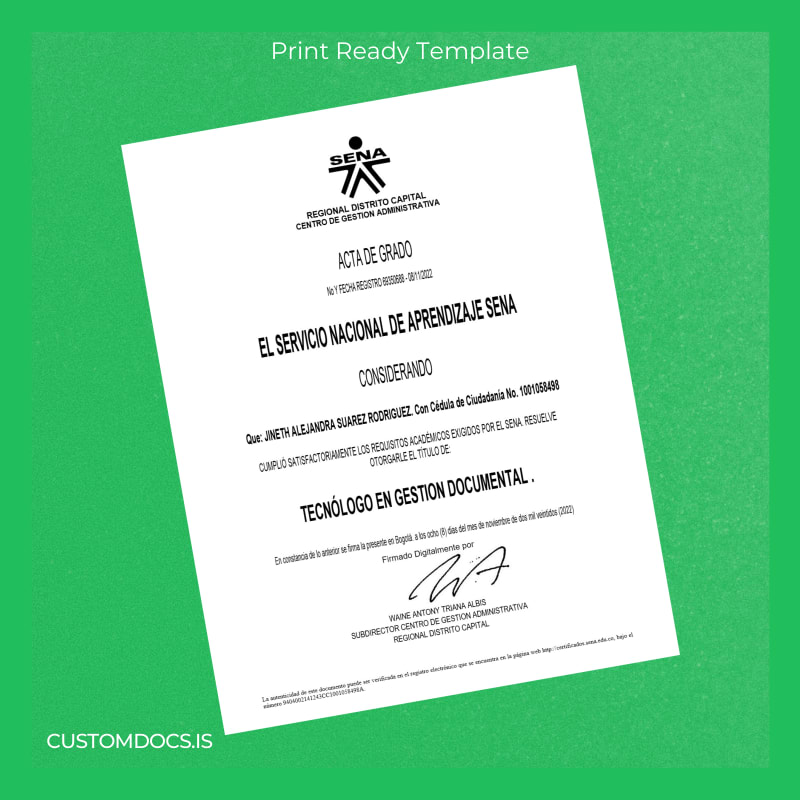 custom Colombia Servicio Nacional de Aprendizaje SENA Tecnología en Gestión Documental Template File Preview - CustomDocs
