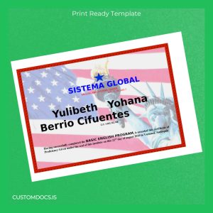 custom Colombia Sistema Global English Basic English Program Certificate File Preview - CustomDocs