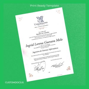 custom Colombia Uniautónoma del Cauca Engineer of Information Systems Diploma File Preview - CustomDocs