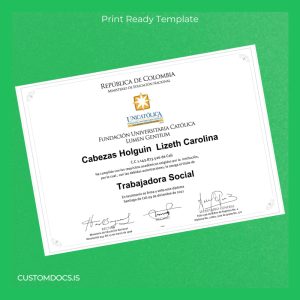 custom Colombia Unicatólica Social Worker Diploma File Preview - CustomDocs