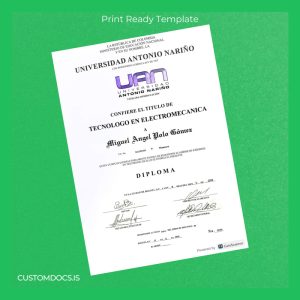 custom Colombia Universidad Antonio Nariño Technologist in Electromechanics Diploma File Preview - CustomDocs