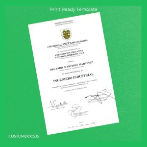 custom Colombia Universidad Incca de Colombia Industrial Engineer Diploma File Preview - CustomDocs