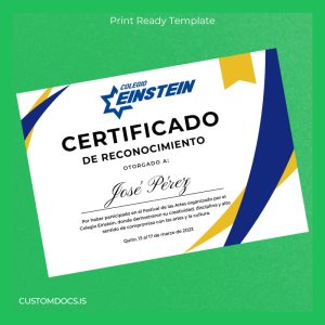 custom Ecuador Colegio Einstein Recognition Certificate in Arts File Preview - CustomDocs