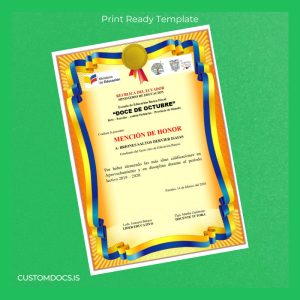 custom Ecuador Escuela Fiscal _Doce de Octubre_ Honor Mention Certificate File Preview - CustomDocs