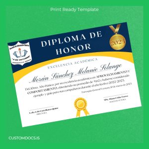 custom Ecuador Escuela de Educación Básica 9 de Octubre Diploma of Honor File Preview - CustomDocs