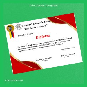custom Ecuador Escuela de Educación Básica _José Durán Maristany_ Seventh Grade Diploma File Preview - CustomDocs