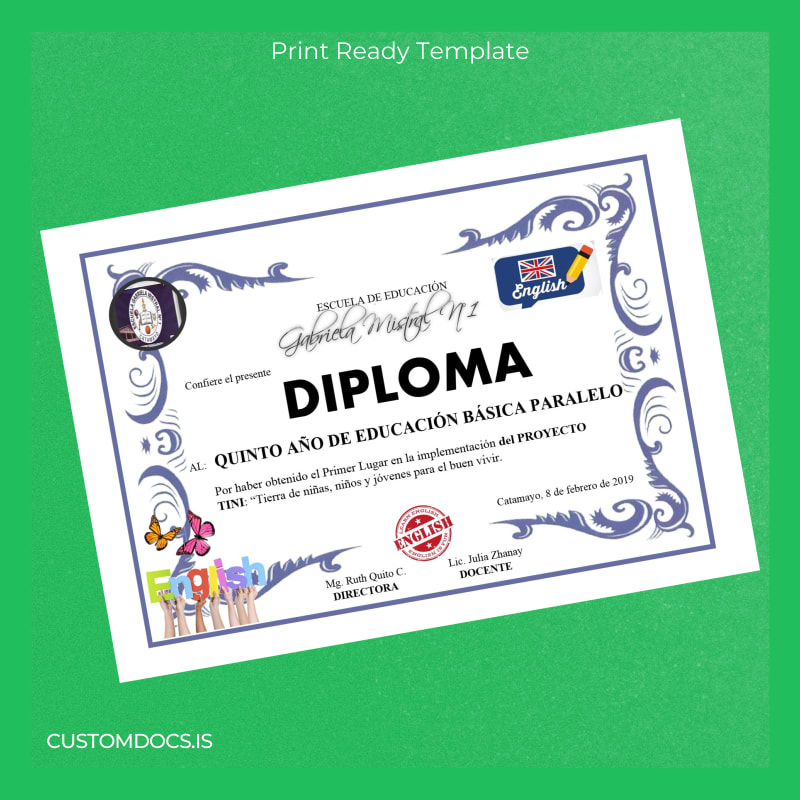 custom Ecuador Escuelas de Educación Gabriela Mishcay No 1 Basic Education Diploma File Preview - CustomDocs