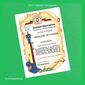 custom Ecuador Teodoro Alvarado Garaicoa School Honor Mention Certificate File Preview - CustomDocs