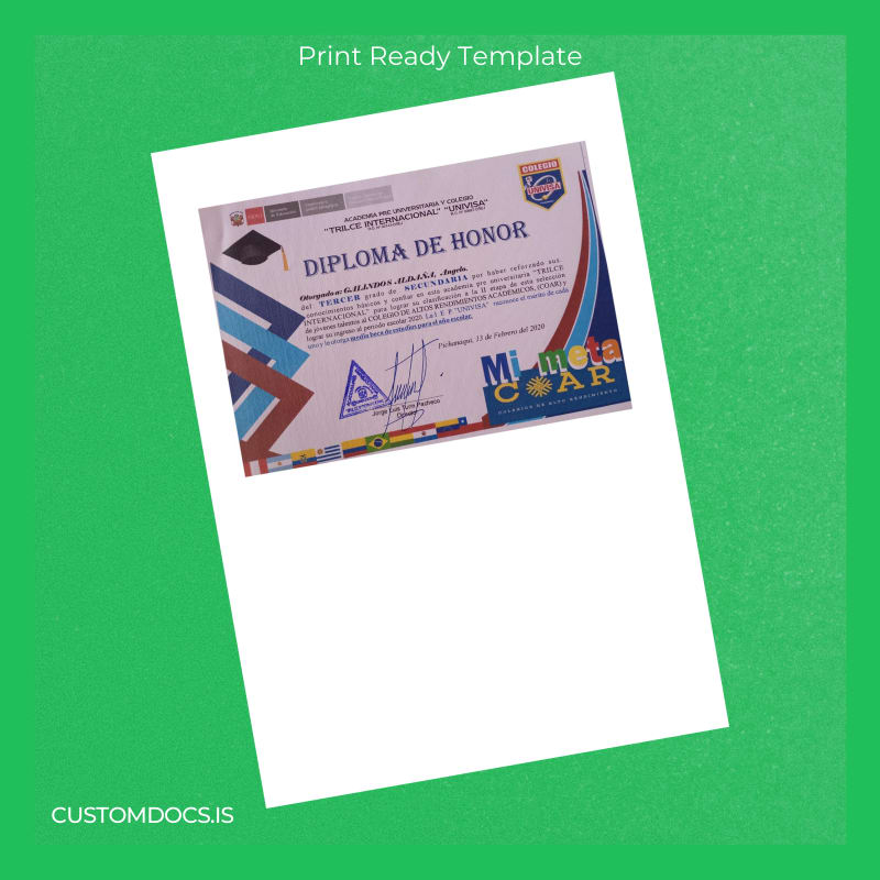custom Ecuador Trilce Internacional Univisa Honor Diploma File Preview - CustomDocs