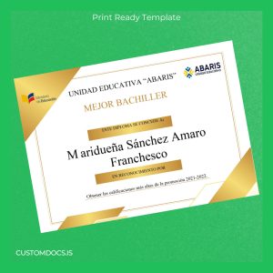 custom Ecuador Unidad Educativa Abaris High School Diploma File Preview - CustomDocs