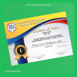 custom Ecuador Unidad Educativa Fiscal _Replica 28 de Mayo_ Honor Diploma File Preview - CustomDocs