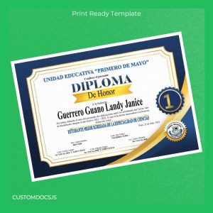 custom Ecuador Unidad Educativa Primero de Mayo Diploma of Honor File Preview - CustomDocs