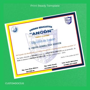 custom Ecuador Unidad Educativa _Ancón_ Honor Diploma File Preview - CustomDocs