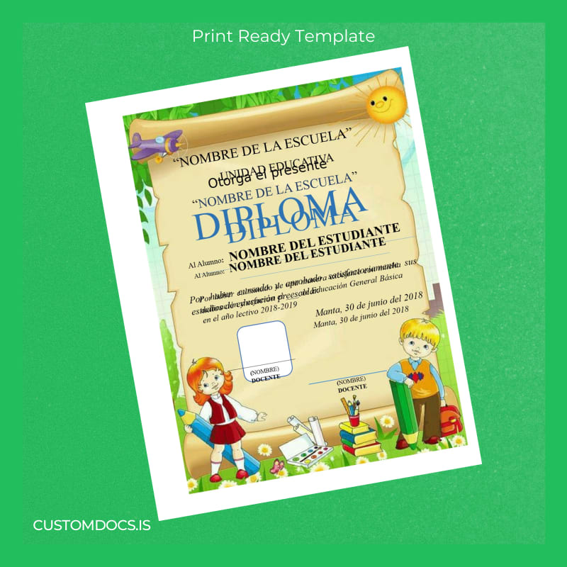 custom Ecuador Unidad Educativa _NOMBRE DE LA ESCUELA_ Diploma Template File Preview - CustomDocs