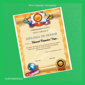 custom Ecuador Unidad Educativa _San Carlos II_ Honor Diploma Template File Preview - CustomDocs