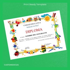 custom Ecuador Unidad Educativa _Sergio Nuñez_ Diploma Certificate File Preview - CustomDocs