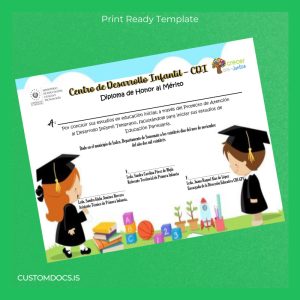 custom El Salvador Centro de Desarrollo Infantil CDI Honor Diploma Template File Preview - CustomDocs
