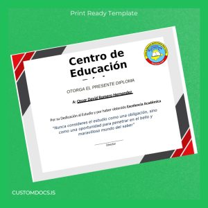 custom El Salvador Centro de Educación High School Diploma Template File Preview - CustomDocs