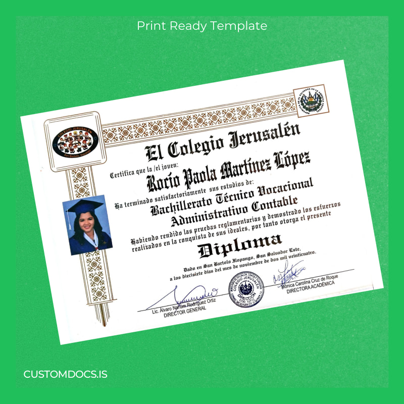 Custom El Salvador Colegio Jerusalén High School Diploma in Vocational Technical Accounting Template page 2 File Preview - CustomDocs