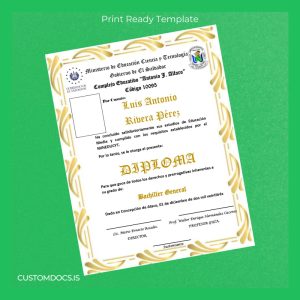 custom El Salvador Complejo Educativo Antonio J. Alfaro High School Diploma Template File Preview - CustomDocs