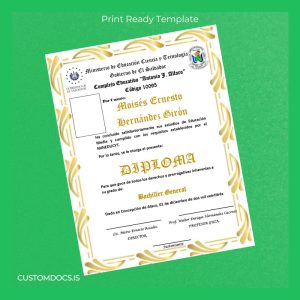 custom El Salvador Complejo Educativo Antonio J Alfaro High School Diploma File Preview - CustomDocs