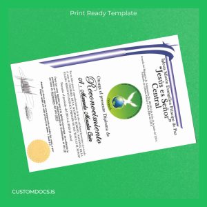 custom El Salvador Iglesia Misión Evangélica Príncipe de Paz Jesus es Señor Recognition Diploma Template File Preview - CustomDocs