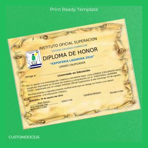 custom El Salvador Instituto Oficial Superior PHD Certificate File Preview - CustomDocs