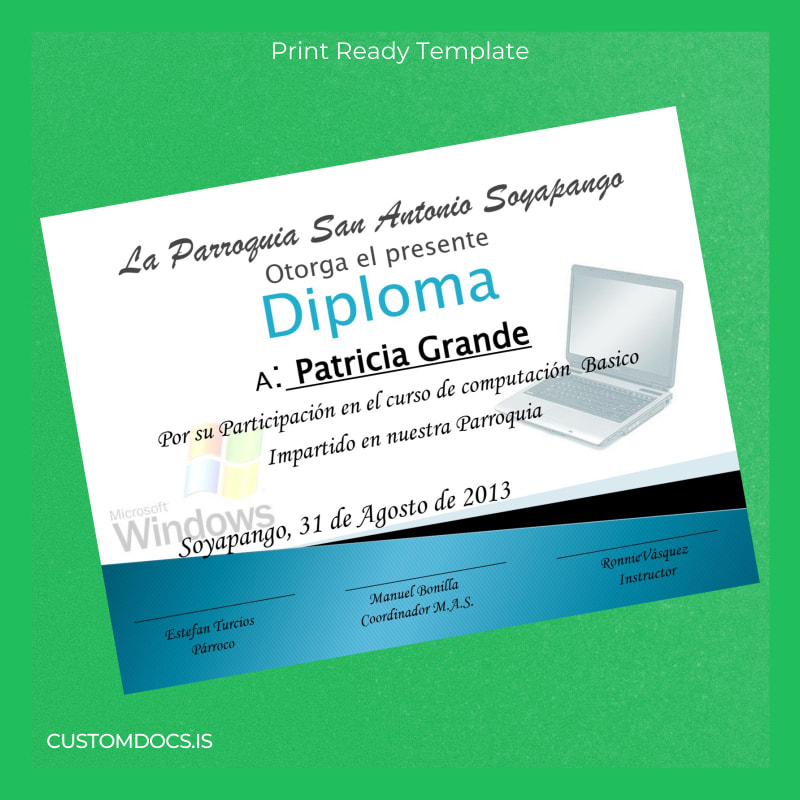 Custom El Salvador Parroquia San Antonio Soyapango Basic Computing Diploma Template page 2 File Preview - CustomDocs