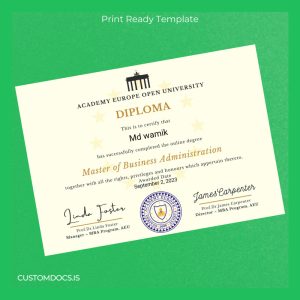 custom Germany Academy Europe Open University Master of Business Administration Template File Preview - CustomDocs