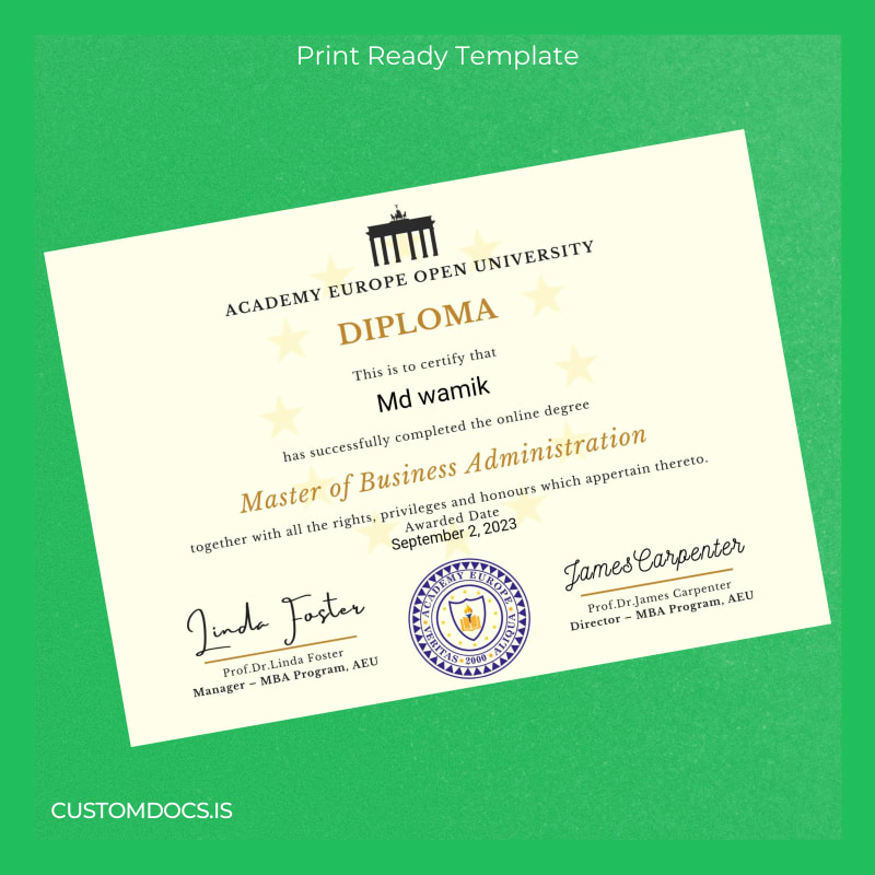 custom Germany Academy Europe Open University Master of Business Administration Template File Preview - CustomDocs