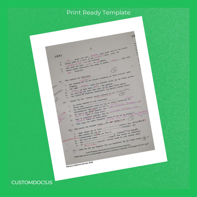 Custom Germany Advanced Diploma in German Template page 2 File Preview - CustomDocs