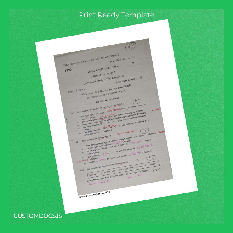 custom Germany Advanced Diploma in German Template File Preview - CustomDocs