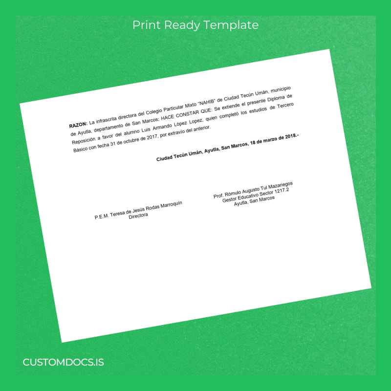 Custom Guatemala Colegio Nuestra Señora de la Asuncion Basic Diploma page 2 File Preview - CustomDocs