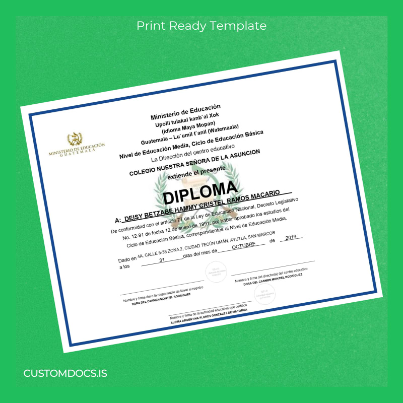 Custom Guatemala Colegio Nuestra Señora de la Asuncion Basic Diploma page 3 File Preview - CustomDocs