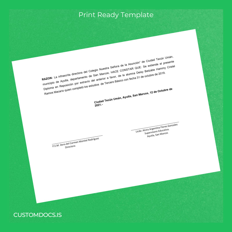 Custom Guatemala Colegio Nuestra Señora de la Asuncion Basic Diploma page 4 File Preview - CustomDocs