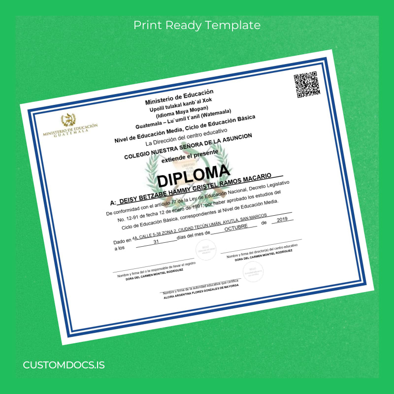custom Guatemala Colegio Nuestra Señora de la Asuncion Basic Diploma File Preview - CustomDocs