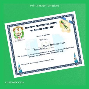 custom Guatemala Colegio Particular Mixto _El Divino Maestro_ Diploma Certificate File Preview - CustomDocs