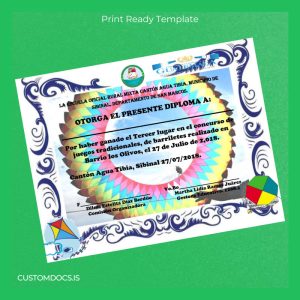 custom Guatemala Escuela Oficial Rural Mixta Cantón Agua Tibia Diploma File Preview - CustomDocs