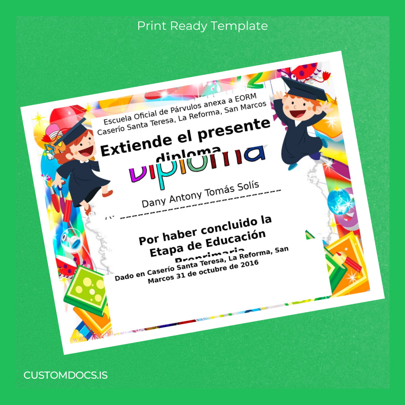 custom Guatemala Escuela Oficial de Párvulos anexa a EORM Preprimary Education Diploma File Preview - CustomDocs