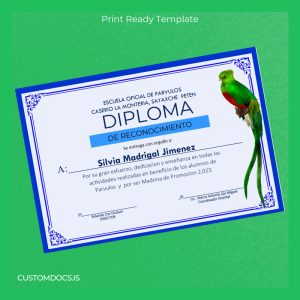 custom Guatemala Escuela Oficial de Parvulos Diploma de Recognition Template File Preview - CustomDocs