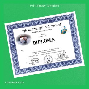 custom Guatemala Iglesia Evangélica Emanuel Baptism Diploma Template File Preview - CustomDocs