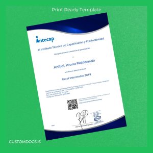 custom Guatemala Instituto Técnico de Capacitación y Productividad Excel Intermediate Diploma File Preview - CustomDocs