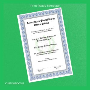 custom Guatemala Liceo Mixto Evangélico de Orden Divino High School Diploma File Preview - CustomDocs