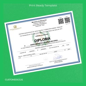 custom Guatemala Ministry of Education Bartending Training Diploma File Preview - CustomDocs