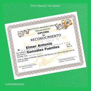 custom Guatemala Private Institute _Malacateco_ Recognition Diploma File Preview - CustomDocs