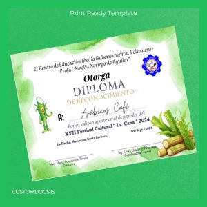 custom Honduras Centro de Educación Media Gubernamental Polivalente Diploma Template File Preview - CustomDocs