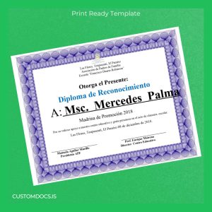 custom Honduras Francisco Duarte Robinson School Diploma of Recognition Template File Preview - CustomDocs