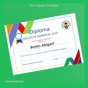 custom Honduras Iglesia Evangélica y Reformada School Diploma File Preview - CustomDocs