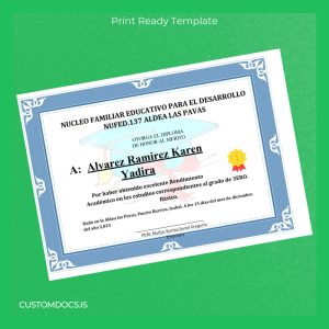 custom Honduras NUFD. 13 Aldea Las Pavas Honor Diploma File Preview - CustomDocs